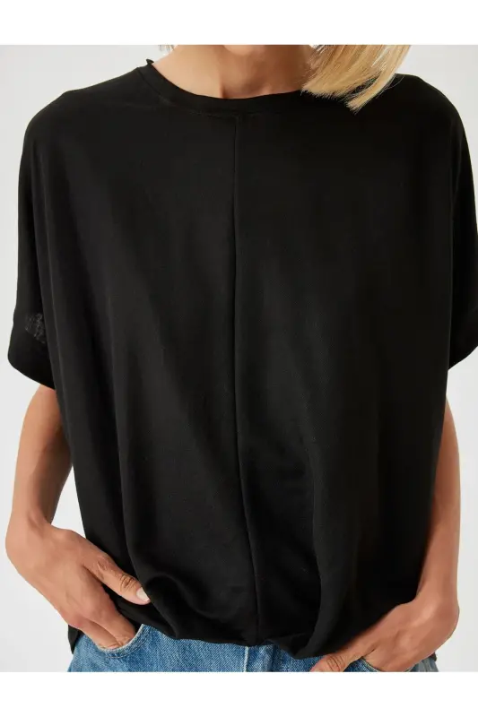 Low Shoulder Short Sleeve Blouse Relaxed Fit Round Ne - 2