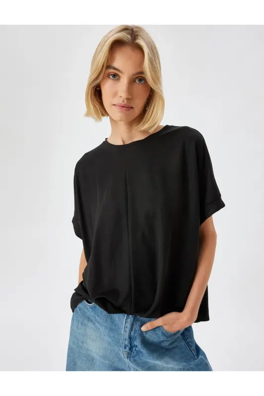 Low Shoulder Short Sleeve Blouse Relaxed Fit Round Ne - 4