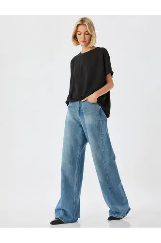 Low Shoulder Short Sleeve Blouse Relaxed Fit Round Ne - 5