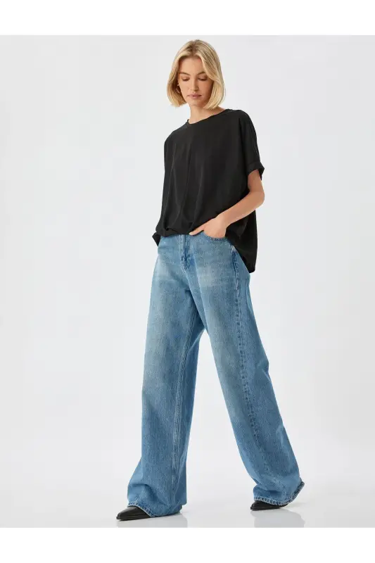 Low Shoulder Short Sleeve Blouse Relaxed Fit Round Ne - 5