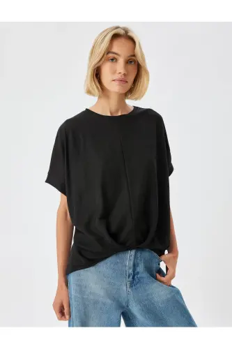 Low Shoulder Short Sleeve Blouse Relaxed Fit Round Ne - 6