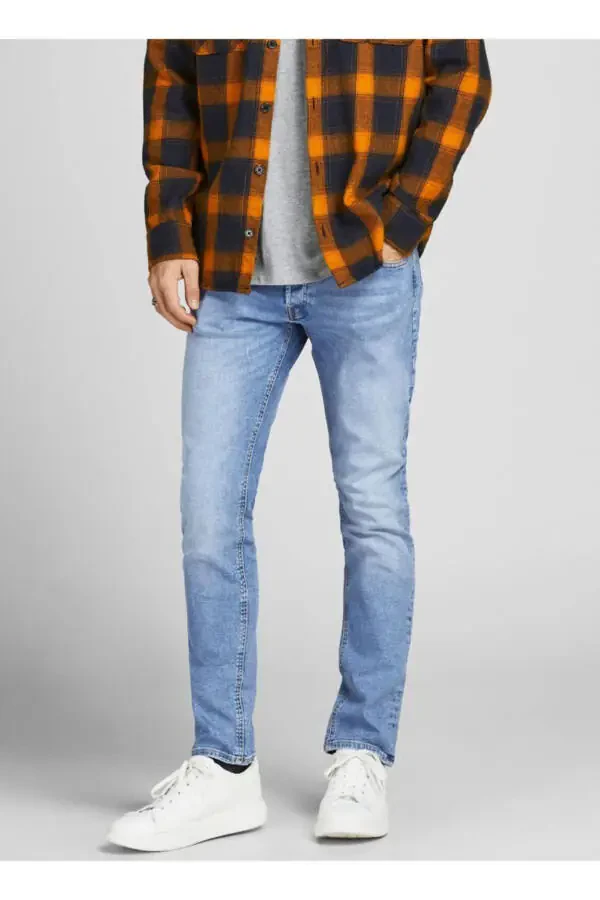 Low waist skinny fit straight denim jeans for men. - 6