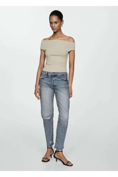 Low-Waisted Ripped Girlfriend Jeans - 2