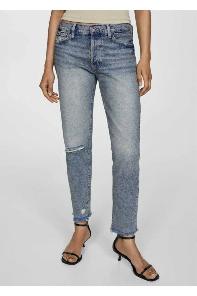 Low-Waisted Ripped Girlfriend Jeans - 7