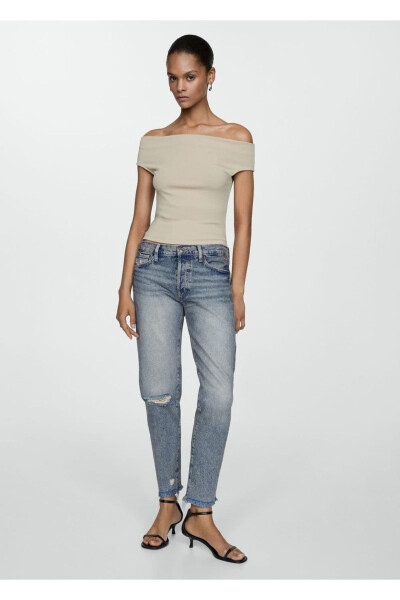 Low-Waisted Ripped Girlfriend Jeans - 2