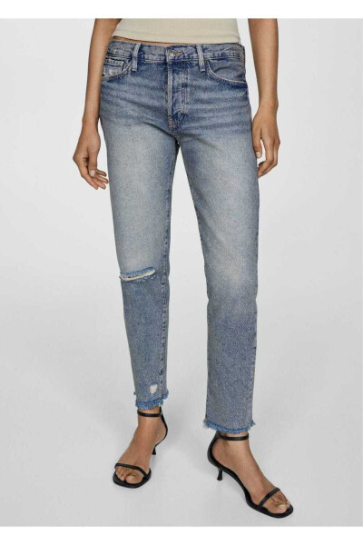 Low-Waisted Ripped Girlfriend Jeans - 7