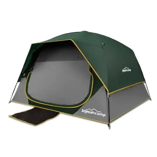 LOYEAHCAMP 4 Kishilik Qorong'u Camping chodiri, Yengil o'rnatiladigan suv o'tkazmaydigan oilaviy gumbaz chodir, yomg'ir pardasi bilan lager uchun, tashqi lager va sayohat uchun portativ ikki qavatli katta oilaviy chodir - 1