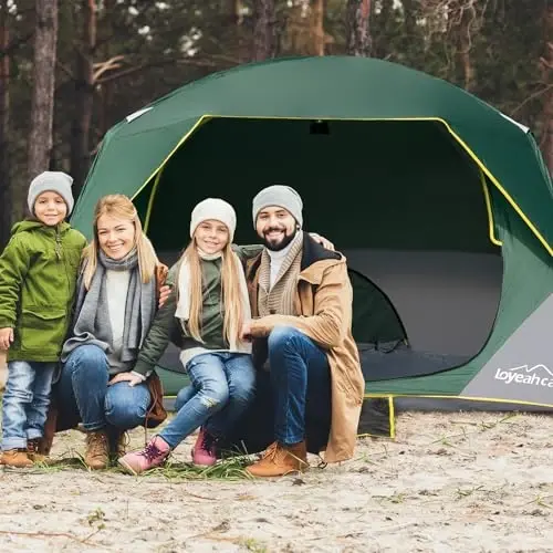 LOYEAHCAMP 4 Kishilik Qorong'u Camping chodiri, Yengil o'rnatiladigan suv o'tkazmaydigan oilaviy gumbaz chodir, yomg'ir pardasi bilan lager uchun, tashqi lager va sayohat uchun portativ ikki qavatli katta oilaviy chodir - 7