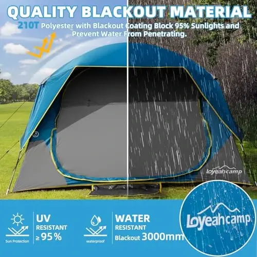 LOYEAHCAMP 4 Person Blackout Camping Tent, Easy Setup Waterproof Family Dome Tent for Camping with Rainfly, Portable Double Layer Large Family Tent for Outdoor Camping&Hiking - 4