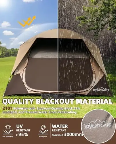 LOYEAHCAMP 4 Person Blackout Camping Tent, Easy Setup Waterproof Family Dome Tent for Camping with Rainfly, Portable Double Layer Large Family Tent for Outdoor Camping&Hiking - 3