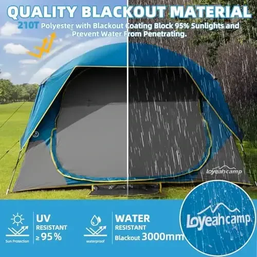 LOYEAHCAMP 4 Person Blackout Camping Tent, Easy Setup Waterproof Family Dome Tent for Camping with Rainfly, Portable Double Layer Large Family Tent for Outdoor Camping&Hiking - 4