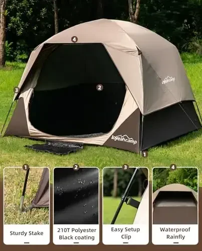 LOYEAHCAMP 4 Person Blackout Camping Tent, Easy Setup Waterproof Family Dome Tent for Camping with Rainfly, Portable Double Layer Large Family Tent for Outdoor Camping&Hiking - 4
