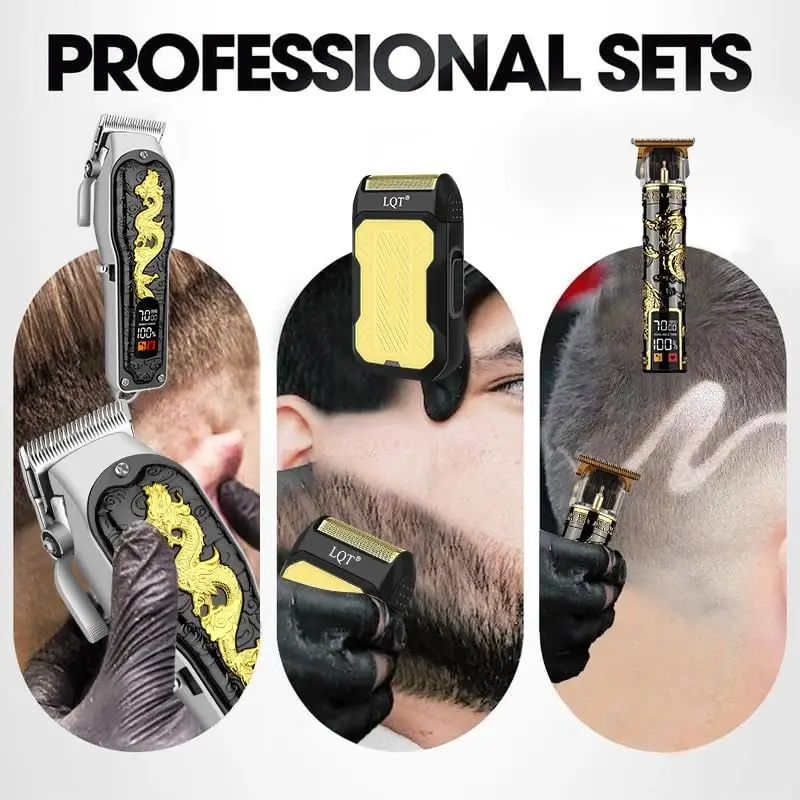 LQT Hair Clippers 3-Piece Men's Professional Cordless Haircutting Set with LED Display, Trimmer, Shaver, Beard Clipper - Gift for Man - 3