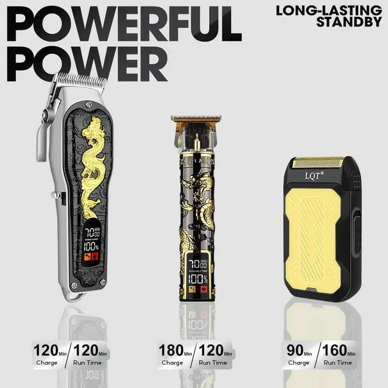 LQT Hair Clippers 3-Piece Men's Professional Cordless Haircutting Set with LED Display, Trimmer, Shaver, Beard Clipper - Gift for Man - 4