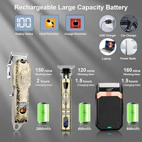 LQT Набор машинок для стрижки волос для мужчин, Триммер для стрижки волос со светодиодным дисплеем, Профессиональная беспроводная машинка для стрижки волос Бритва Триммер для бороды, Машинка для стрижки волос для мужчин, Подарок на праздник для него Подарок на День отца - 3