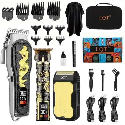 LQT Soch kesish mashinasi 3 qismli erkaklar uchun professional simsiz soch kesish to'plami LED displey, Trimmer, Soqol olish moslamasi, Soqol kesish mashinasi - Erkaklar uchun sovg'a - Modazone
