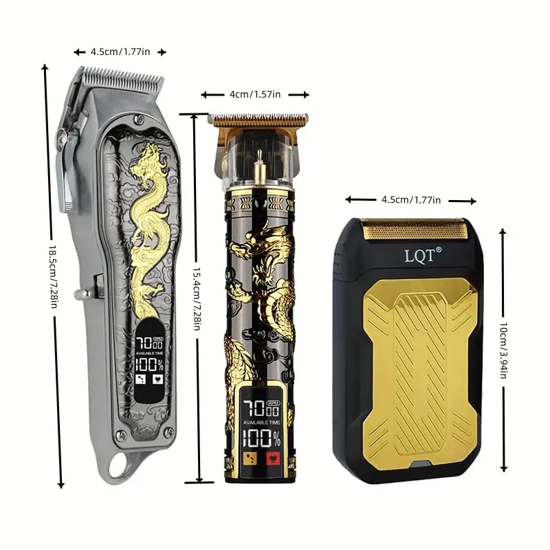 LQT Soch kesish mashinasi 3 qismli erkaklar uchun professional simsiz soch kesish to'plami LED displey, Trimmer, Soqol olish moslamasi, Soqol kesish mashinasi - Erkaklar uchun sovg'a - 2