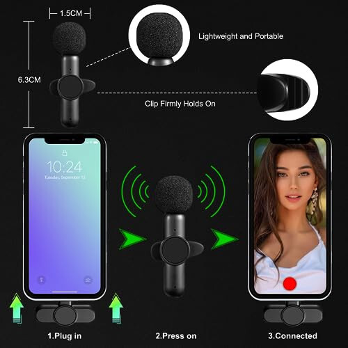 LSTECICE Mini Mikrofon, 2 ta'riqsiz Simsiz Yaka Mikrofoni iPhone iPad uchun, Plug-Play Simsiz Mikrofon Video Yozuv, Podkast, YouTube, TikTok, Jonli Efir, Facebook, Vlog uchun - 6