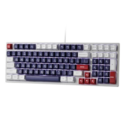 LTC NB981 Nimbleback 98 Keys Wired Mechanical Keyboard, 96% Gaming Keyboard w/White Backlit, Red Switch, Mecha Blue - 1