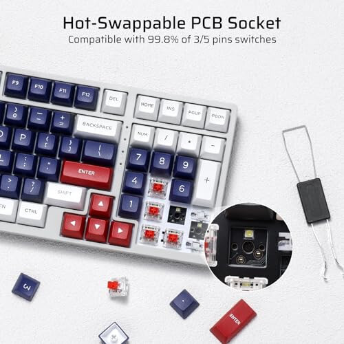 LTC NB981 Nimbleback 98 Keys Wired Mechanical Keyboard, 96% Gaming Keyboard w/White Backlit, Red Switch, Mecha Blue - 3