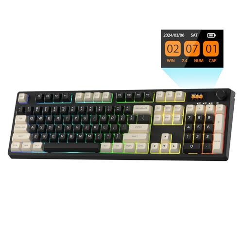 LTC Nimbleback NB1041 PRO Wireless Mechanical Keyboard w/Display Screen & Knob, 2.4Ghz/ BT/USB-C Wired RGB 104 Keys Creamy Keyboard, 3-Layer Foam, Hot Swappable PCB, Software Support, Red Switch - 1