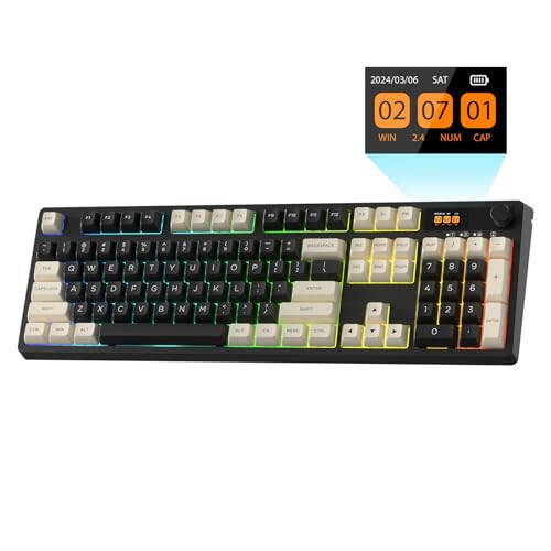 LTC Nimbleback NB1041 PRO Wireless Mechanical Keyboard w/Display Screen & Knob, 2.4Ghz/ BT/USB-C Wired RGB 104 Keys Creamy Keyboard, 3-Layer Foam, Hot Swappable PCB, Software Support, Red Switch - 1
