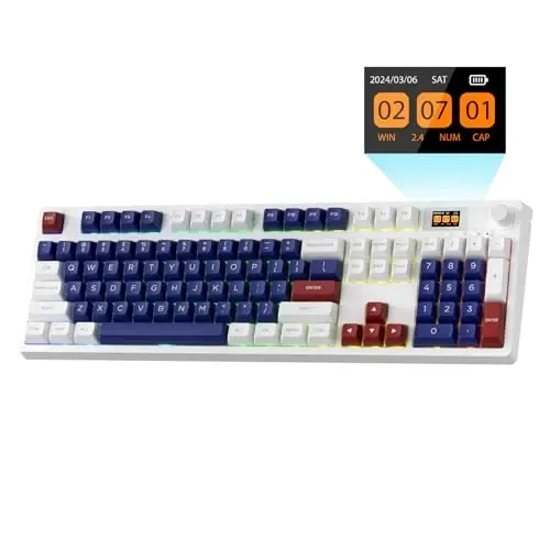 LTC Nimbleback NB1041 PRO Wireless Mechanical Keyboard w/Display Screen & Knob, 2.4Ghz/ BT/USB-C Wired RGB 104 Keys Creamy Keyboard, 3-Layer Foam, Hot Swappable PCB, Software Support, Red Switch 