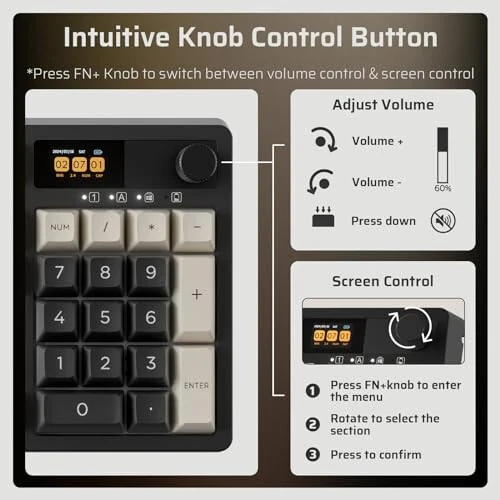 LTC Nimbleback NB1041 PRO Wireless Mechanical Keyboard w/Display Screen & Knob, 2.4Ghz/ BT/USB-C Wired RGB 104 Keys Creamy Keyboard, 3-Layer Foam, Hot Swappable PCB, Software Support, Red Switch - 4