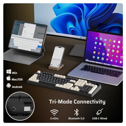 LTC Nimbleback NB1041 PRO Wireless Mechanical Keyboard w/Display Screen & Knob, 2.4Ghz/ BT/USB-C Wired RGB 104 Keys Creamy Keyboard, 3-Layer Foam, Hot Swappable PCB, Software Support, Red Switch - 5