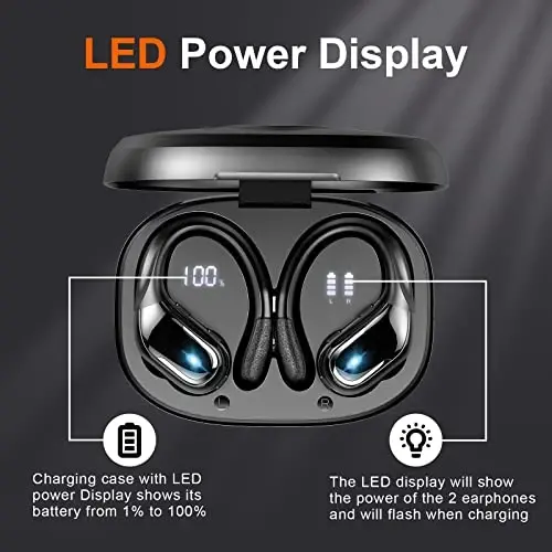 Ltinist simsiz quloqchin, Bluetooth 5.3 naushniklari Pure Bass Sound quloqchinlar bilan, 75 soatlik batareya, ikkita LED displeyli quloqchinlar, IP7 suv o'tkazmaydigan naushniklar, sport bilan shug'ullanish uchun o'rnatilgan mikrofon - 4
