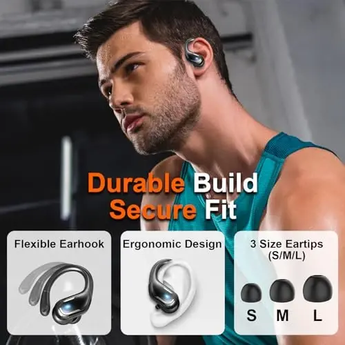Ltinist simsiz quloqchin, Bluetooth 5.3 naushniklari Pure Bass Sound quloqchinlar bilan, 75 soatlik batareya, ikkita LED displeyli quloqchinlar, IP7 suv o'tkazmaydigan naushniklar, sport bilan shug'ullanish uchun o'rnatilgan mikrofon - 5