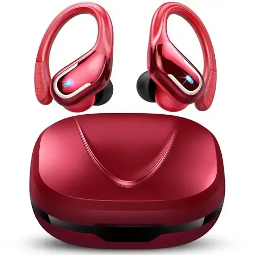 Ltinist Wireless Earbud, Bluetooh 5.4 Headphones Pure Bass Sound with Earhooks, 75H Battery in-Ear Sport Earbud with Dual-LED Display, IP7 Waterproof Earphones Built-in Microphone for Running, Red - 1