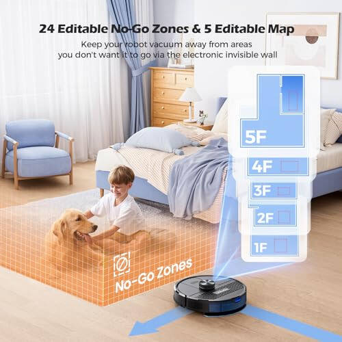 Lubluelu 3 in 1 Robot Vacuum and Mop Combo, 4500Pa Robot Vacuum with Mapping, LiDAR Navigation, 5 Maps, 24 No-Go Zones, WiFi/App/Alexa, Self-Charging, Vacuum Robot for Pet Hair, Carpet, Hard Floor, Black - 4