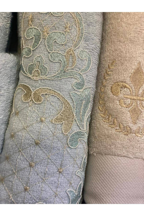 LUCCA BAMBOO LACE EMBROIDERED FAMILY BATHROBE SET MINT/BEIGE - 2