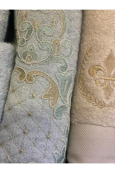 LUCCA BAMBOO LACE EMBROIDERED FAMILY BATHROBE SET MINT/BEIGE - ÇIRPAN EV (1)