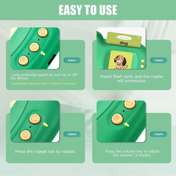 LUCKDEER Talking Flash Cards with 224 Sight Words, Montessori Toys, Learning Educational Gifts for Age 1-5 Years Old, Green - 3