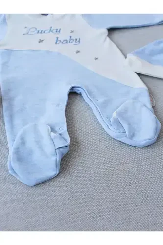 Lucky Baby kashtali Es chizigʻli Boy Shapkali Erkak Bebek Tulumi Moviy - 3