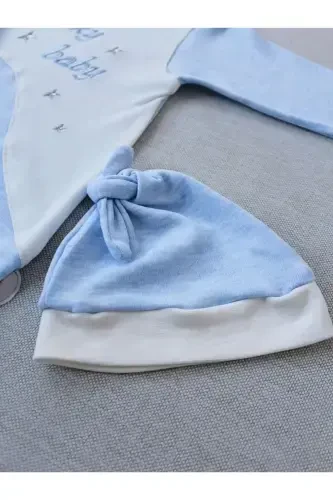 Lucky Baby kashtali Es chizigʻli Boy Shapkali Erkak Bebek Tulumi Moviy - 4