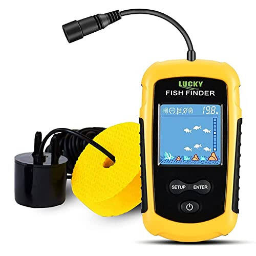 LUCKY Kayak Portable Fish Depth Finder Water Handheld Fish Finder Sonar Castable Kayak Boat Fishfinder Transducer Fishing LCD Display FFC1108 - 8