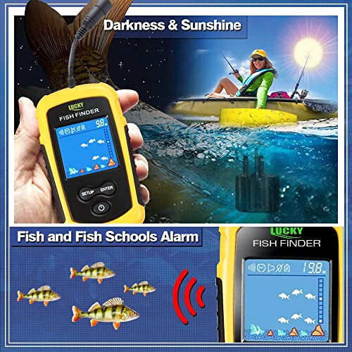 LUCKY Kayak Portable Fish Depth Finder Water Handheld Fish Finder Sonar Castable Kayak Boat Fishfinder Transducer Fishing LCD Display FFC1108 - 11