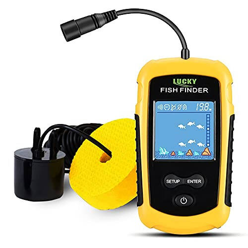 LUCKY Kayak Portable Fish Depth Finder Water Handheld Fish Finder Sonar Castable Kayak Boat Fishfinder Transducer Fishing LCD Display FFC1108 - 1