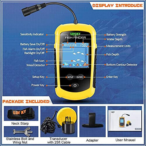 LUCKY Kayak Taşınabilir Balık Derinlik Bulucu Su El Tipi Balık Bulucu Sonar Atılabilir Kayak Teknesi Balık Bulucu Transdüser Balıkçılık LCD Ekran FFC1108 - 7