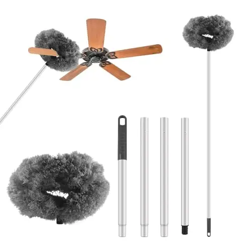 LUCKY-M Ceiling Fan Cleaner Duster, Removable Microfiber Ceiling Fan Blade Cleaner Reusable Duster with Extension Pole Adjusts 13 to 57.1 in for Cleaning Bookshelves Wall Door Window Top(Grey) - 1