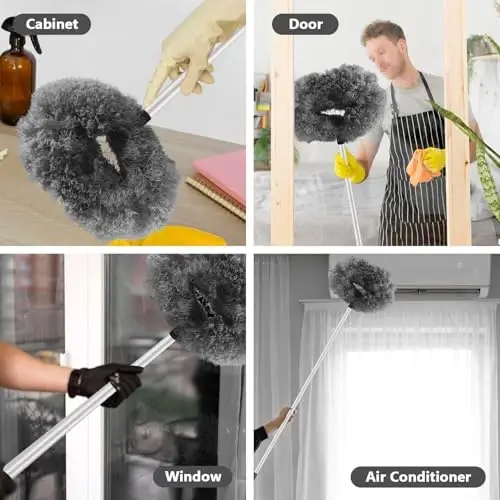 LUCKY-M Ceiling Fan Cleaner Duster, Removable Microfiber Ceiling Fan Blade Cleaner Reusable Duster with Extension Pole Adjusts 13 to 57.1 in for Cleaning Bookshelves Wall Door Window Top(Grey) - 4