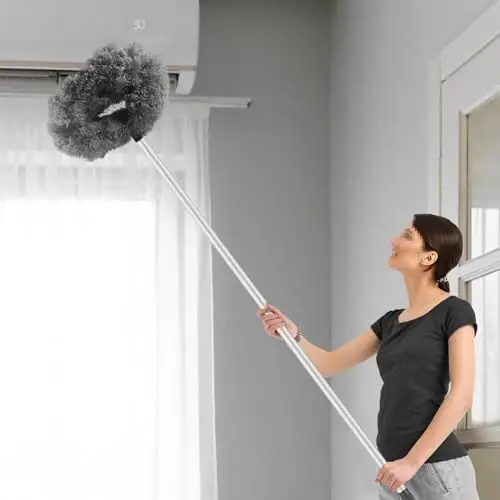 LUCKY-M Ceiling Fan Cleaner Duster, Removable Microfiber Ceiling Fan Blade Cleaner Reusable Duster with Extension Pole Adjusts 13 to 57.1 in for Cleaning Bookshelves Wall Door Window Top(Grey) - 6