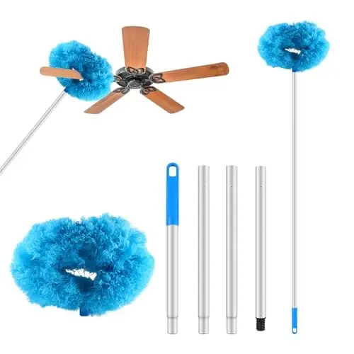 LUCKY-M Ceiling Fan Cleaner Duster, Removable Microfiber Ceiling Fan Blade Cleaner Reusable Duster with Extension Pole Adjusts 33 to 57.1 in for Cleaning Bookshelves Wall Door Window Top (Blue) - 1