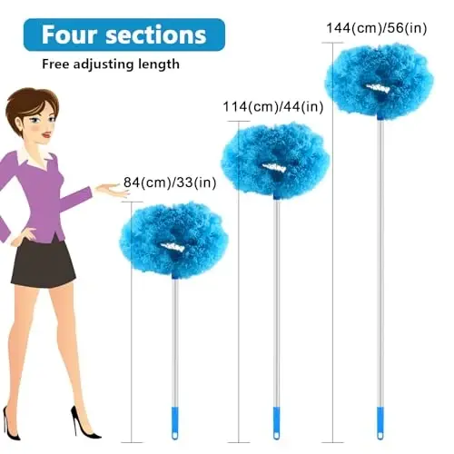LUCKY-M Ceiling Fan Cleaner Duster, Removable Microfiber Ceiling Fan Blade Cleaner Reusable Duster with Extension Pole Adjusts 33 to 57.1 in for Cleaning Bookshelves Wall Door Window Top (Blue) - 2