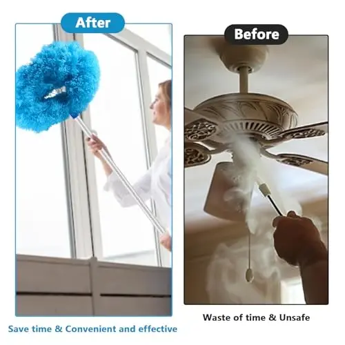 LUCKY-M Ceiling Fan Cleaner Duster, Removable Microfiber Ceiling Fan Blade Cleaner Reusable Duster with Extension Pole Adjusts 33 to 57.1 in for Cleaning Bookshelves Wall Door Window Top (Blue) - 3