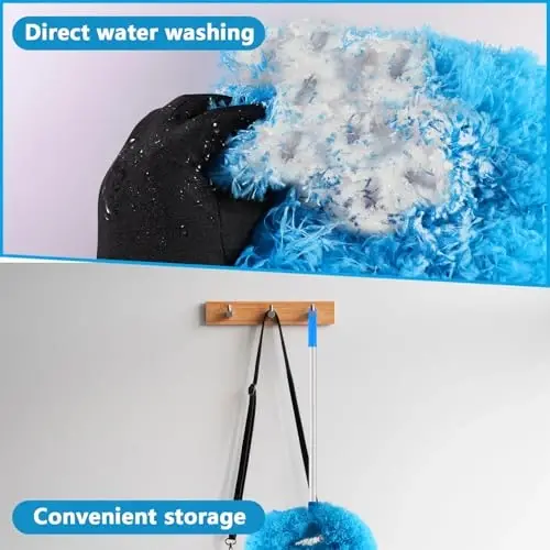 LUCKY-M Ceiling Fan Cleaner Duster, Removable Microfiber Ceiling Fan Blade Cleaner Reusable Duster with Extension Pole Adjusts 33 to 57.1 in for Cleaning Bookshelves Wall Door Window Top (Blue) - 5