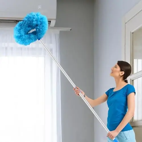 LUCKY-M Ceiling Fan Cleaner Duster, Removable Microfiber Ceiling Fan Blade Cleaner Reusable Duster with Extension Pole Adjusts 33 to 57.1 in for Cleaning Bookshelves Wall Door Window Top (Blue) - 6